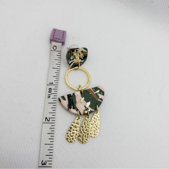 Boho Style Lightweight Pink Gold Geometric Soft Clay Statement Drop Earrings - Picture 8 of 8